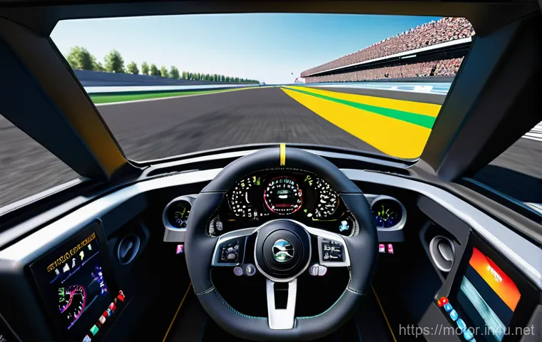 NASCAR 드라이버 분석 - **A high-tech NASCAR race control room bustling with activity.** In the foreground, a diverse team o...