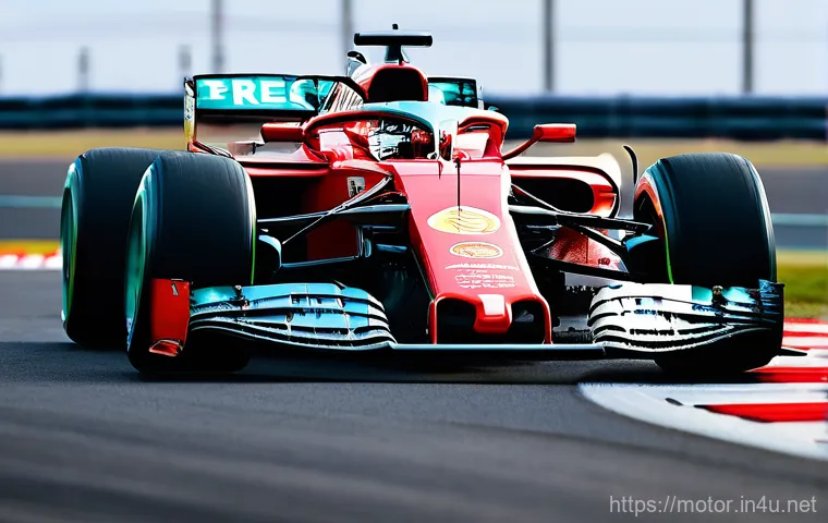 F1 중계 기술 발전 - **Prompt 1: High-Speed F1 Car with Integrated Cinematic Cameras** "A Formula 1 race car, aerodyn...
