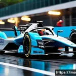 Home 20 포뮬러 E 전기차 기술 - A high-tech electric race car speeding on a wet Miami street circuit during the Formula E E-PRIX, sh...