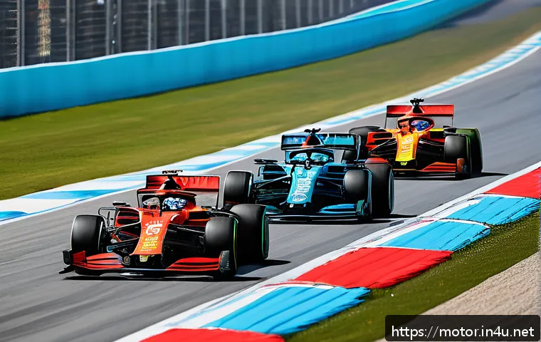 모터스포츠의 글로벌 팬덤 - A vibrant motorsport fan festival scene at a grand prix circuit, featuring diverse fans wearing styl...